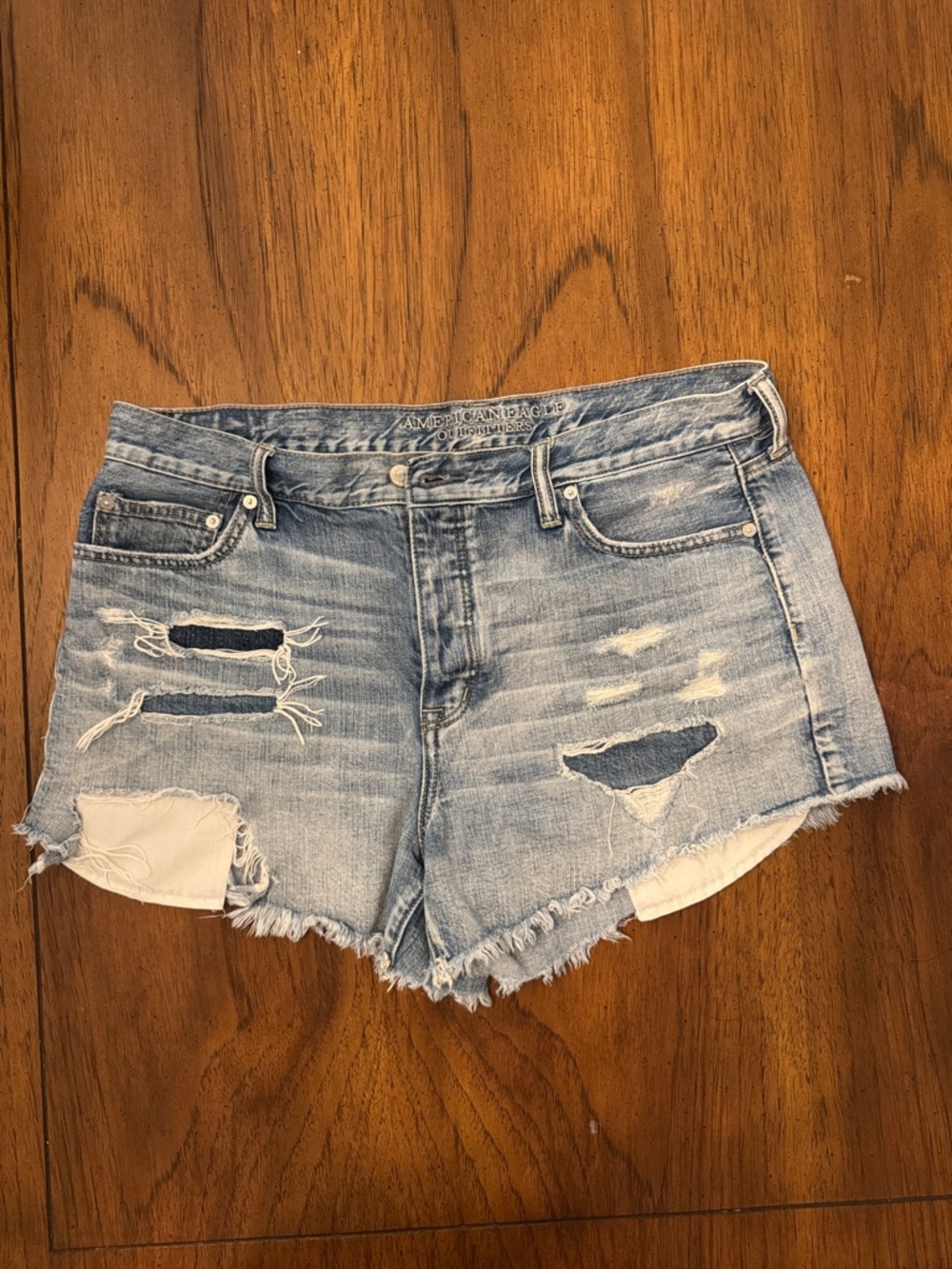 American Eagle Vintage Hi-Rise Light Blue Distressed Denim Shorts